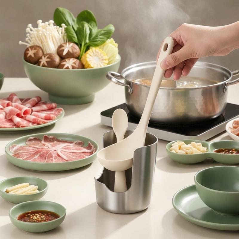 Kitchen Gadgets Organizer - 2-in-1 Stainless Steel Spoon Rest Pot